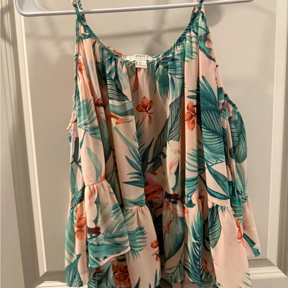 NWOT Forever 21 Tropical Floral Blouse - Pink and Green - Picture 2 of 8
